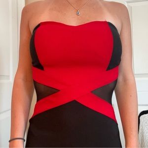 Black and red strapless dress mini dress